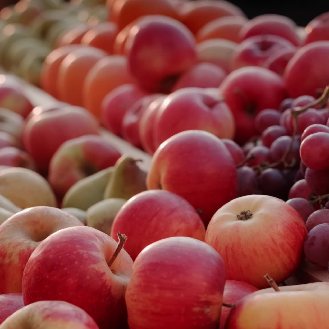 Counter with seasonal fruit at the farmers market 1