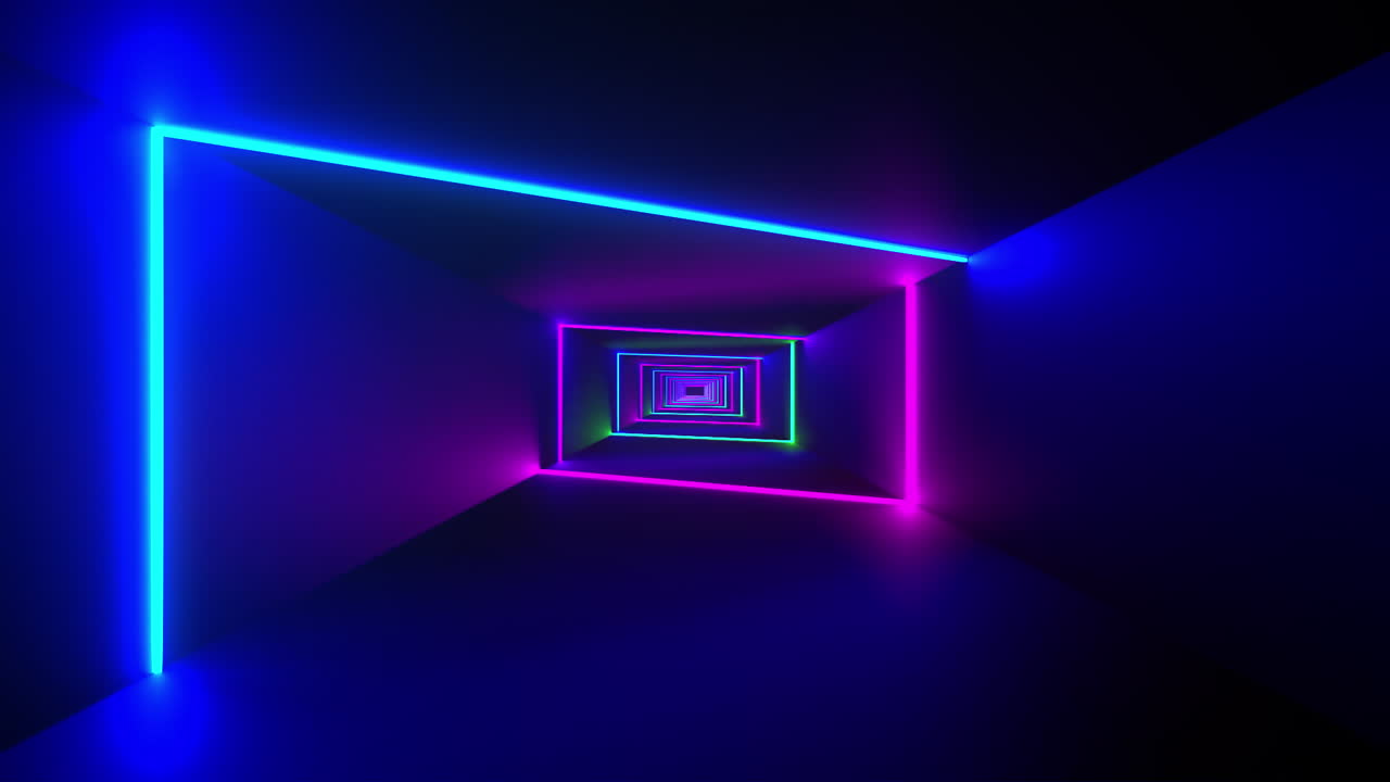 animación de rayos de luz de neón coloridos que forman rectángulos que se mueven sobre un fondo negro