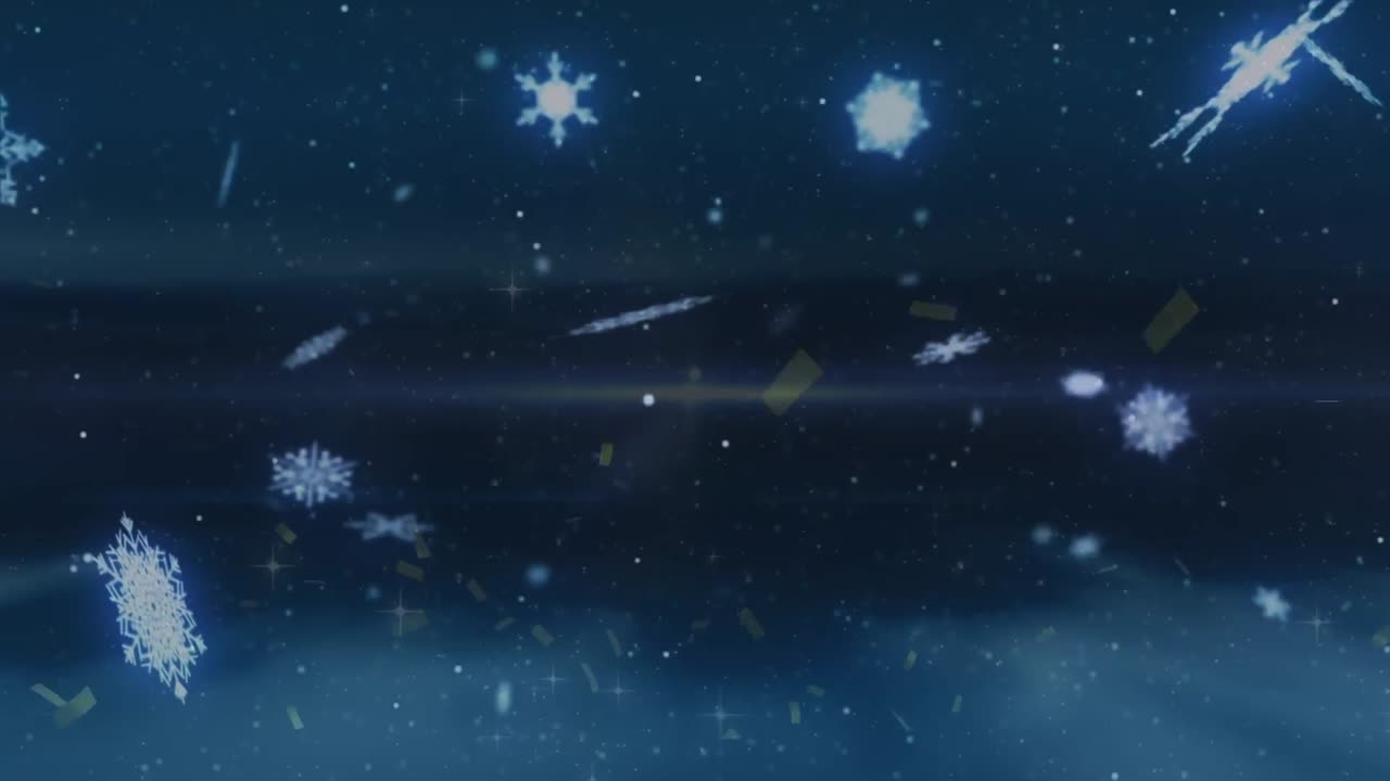 검은색 배경 에 있는 콘페티 와 눈송이 의 애니메이션