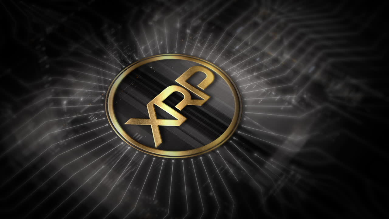 Futuristic digital background highlighting advanced cryptocurrency and encryption technology, featuring blockchain networks and secure cryptographic systems : Ripple coin, XRP,