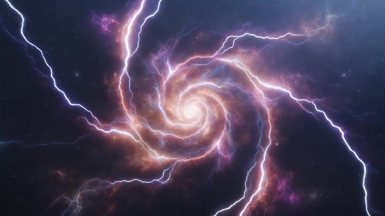 Spiralgalakse med elektrisk lynstorm i det dybe rum