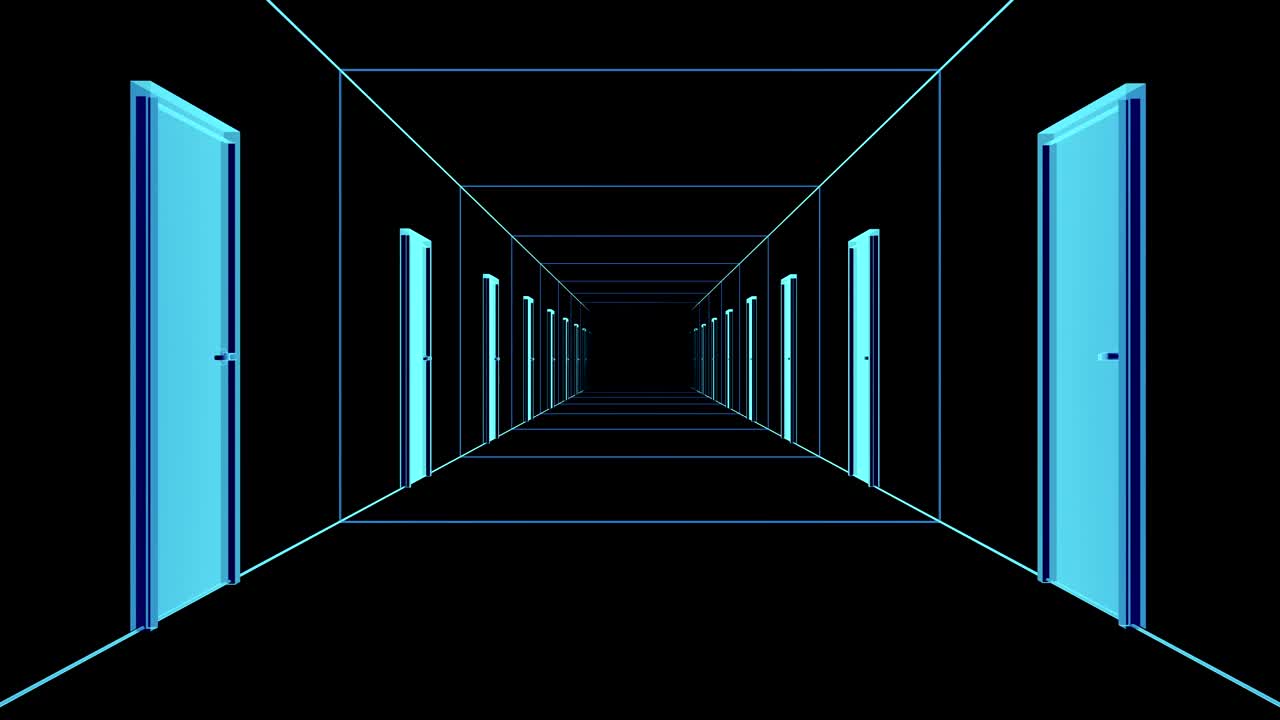 vuelo a través de un corredor renderizado digitalmente.