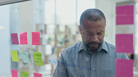 business, black man and writing on glass