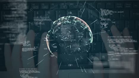 animation of financial data processing over caucasian woman using computer