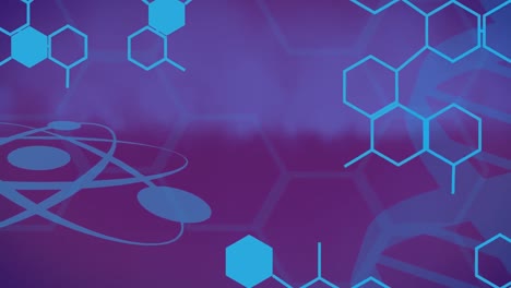 animation of dna, chemical and molecular structures against purple gradient background