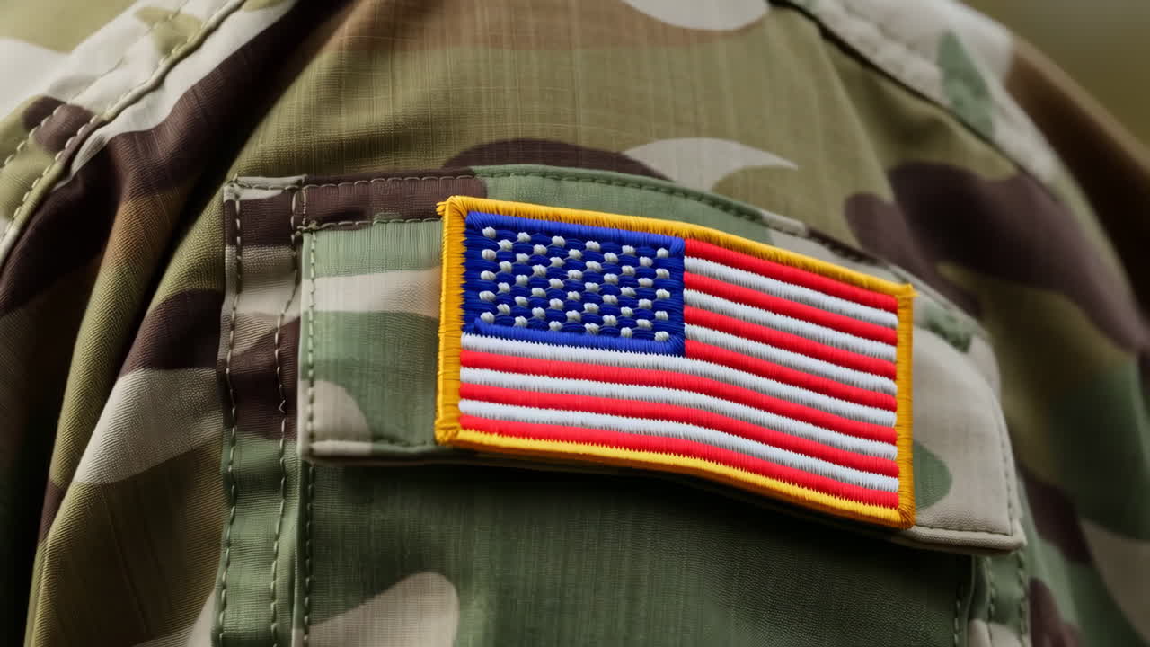 American flag patch on a military camouflage uniform