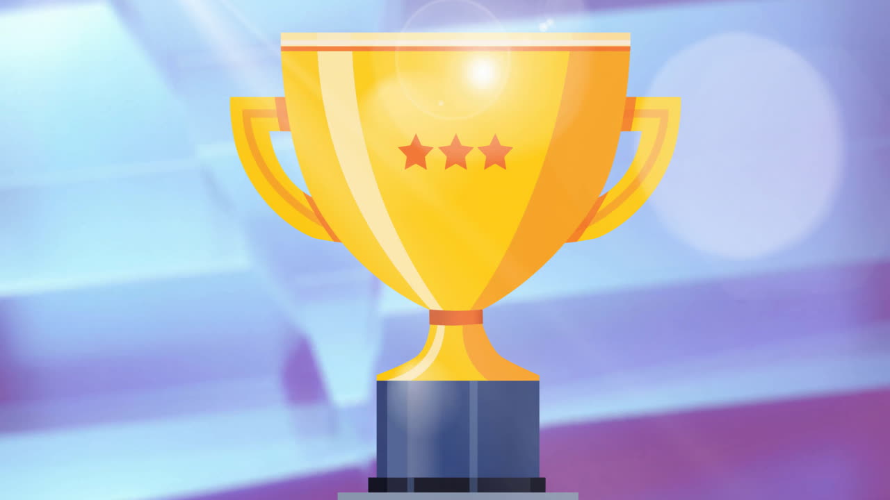 animación del trofeo de oro sobre luces en un fondo gris abstracto y cambiante