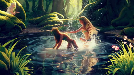 fairy friends in the forest pond