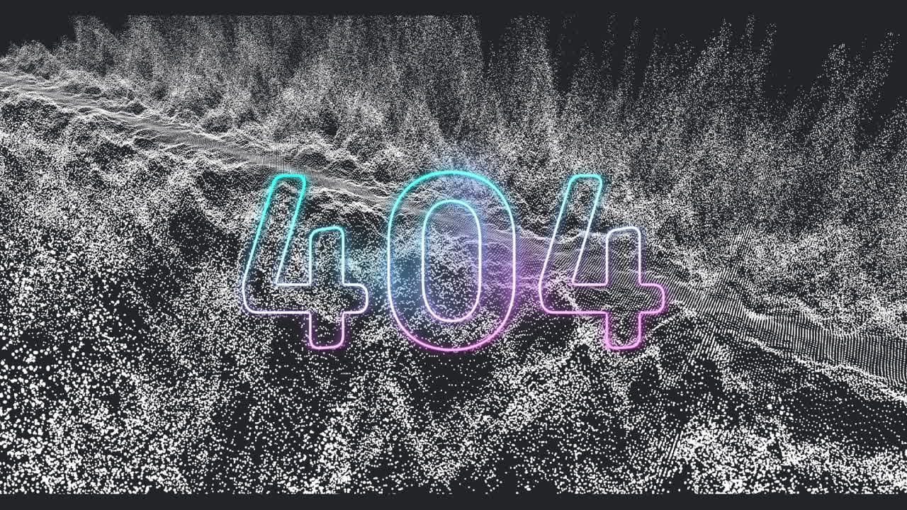 animación de 404 y ondas blancas en fondo negro