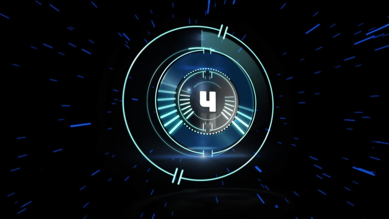 Animation of scope with countdown data processing over dark background