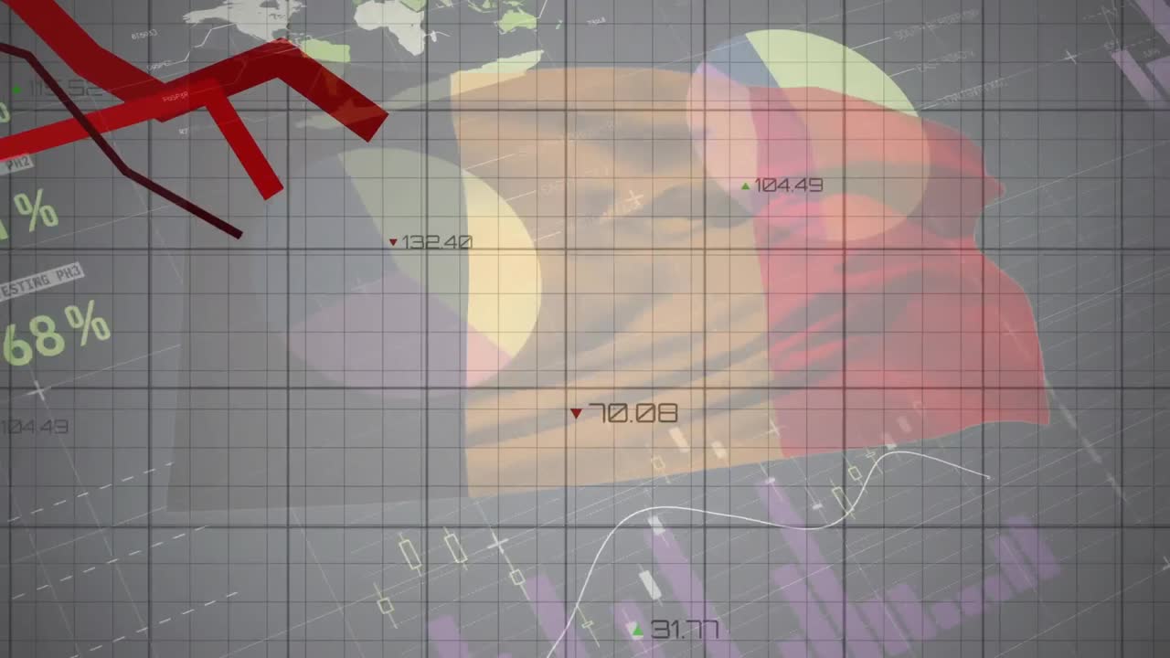 블랙 배경에 벨기에의  ⁇ 발 위에 데이터 처리 및 그래프의 애니메이션