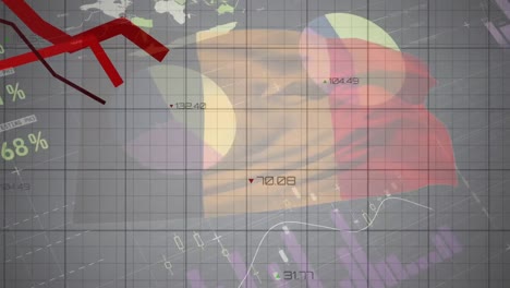 animación del procesamiento de datos y gráficos sobre la bandera de bélgica sobre fondo negro