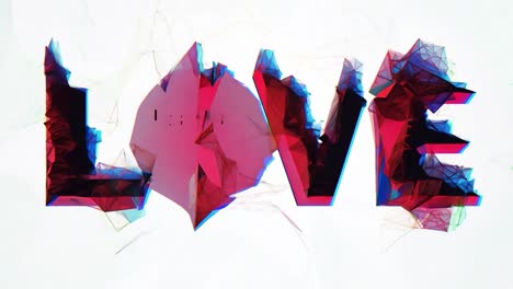 abstract animation showcases the word love with a glitch effect against a clean white background, creating a modern visual