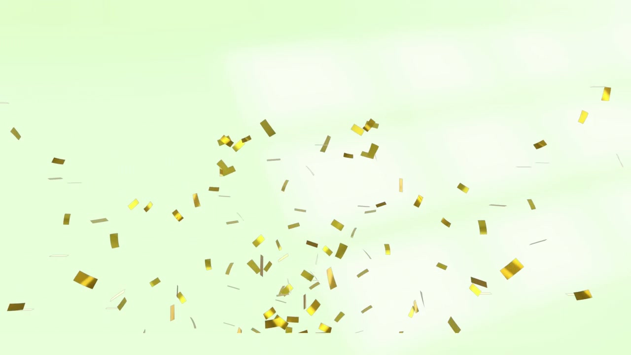 Animasi confetti emas berjatuhan di latar belakang kuning