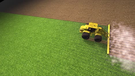 una vista de pájaro de una cosechadora combinada. cosecha de un campo de trigo. personal industrial sobre el tema agrícola. animación realista. bucle de video. arar la tierra