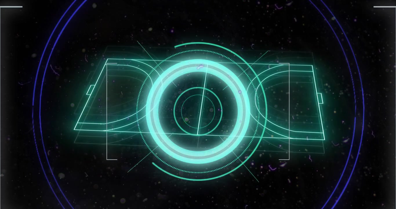 Glowing blue scope scanning with flickering lines and glitch over black background
