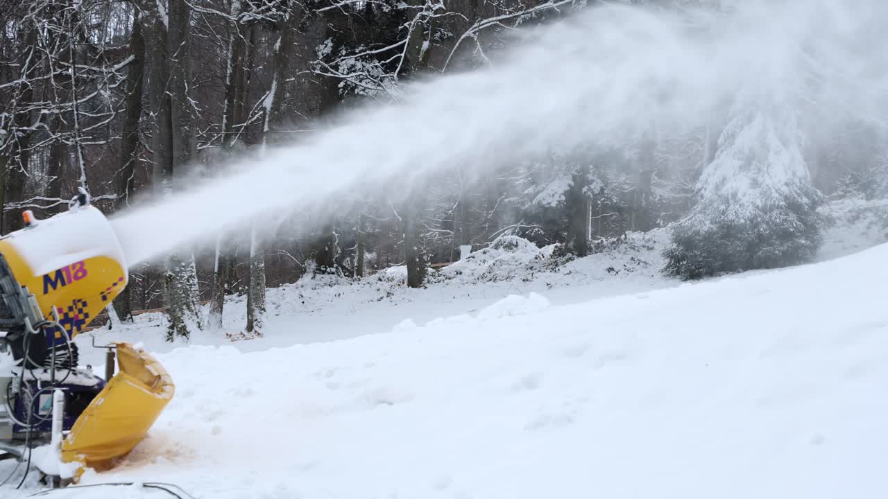 Snow cannons cover the downhill ski slopes of Zagreb's Medvednica mountain