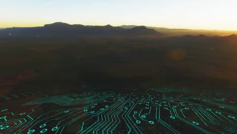 Animation-of-processor-circuit-board-and-landscape