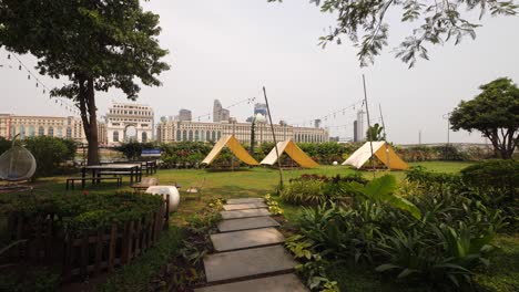 nature urbanised harmony, camping site leisure area, peaceful paradise