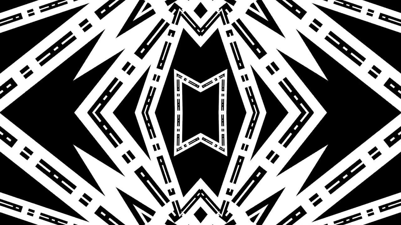 Loop di motivo caleidoscopico geometrico astratto in bianco e nero