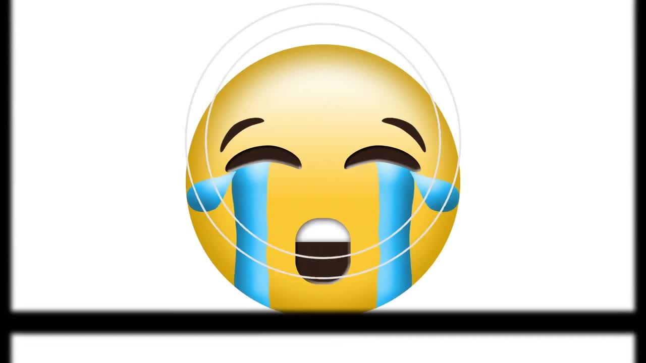 animación digital del efecto de carrete de película sobre emoji de cara llorando contra un fondo blanco