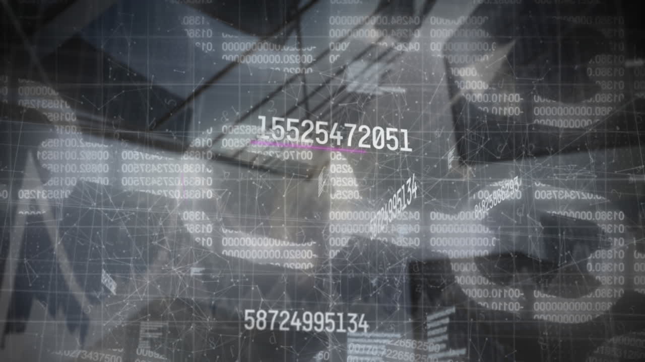animación del procesamiento de datos financieros sobre el paisaje urbano