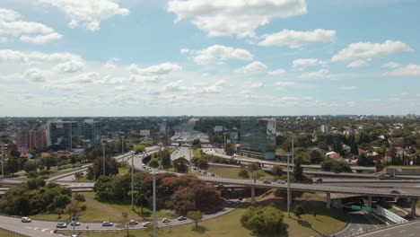 Aerial-shot-rising-over-Panamericana-highway-and-General-Paz-Avenue-in-Buenos-Aires