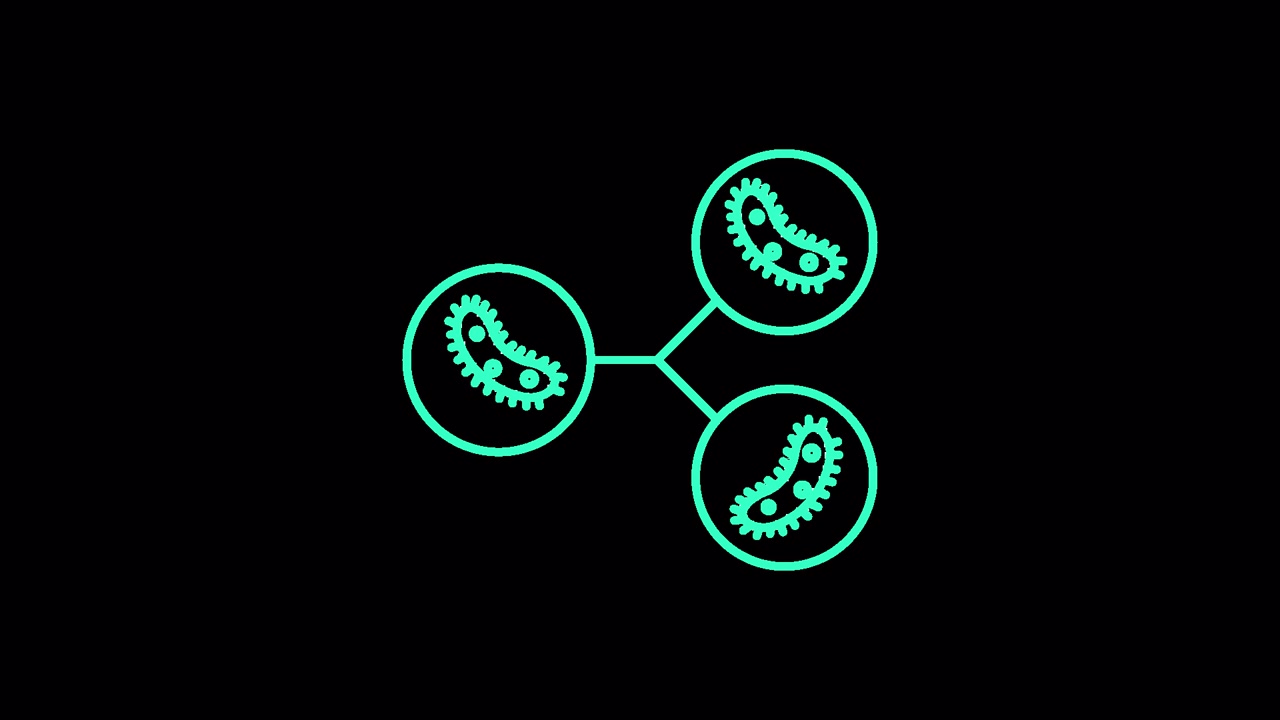 Animated Cyan Line Art Icon of Microorganisms