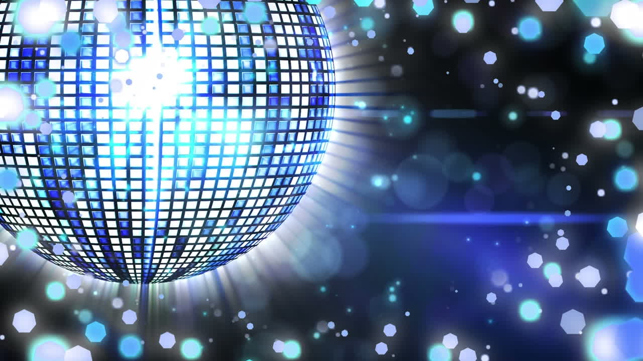 animación de retro espejo disco bola y luces de hadas de navidad parpadeando.