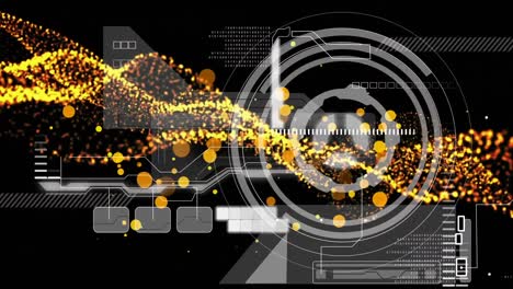 Animation-Des-Kreisförmigen-Scanners-Und-Der-Datenverarbeitung-Auf-Der-Schnittstelle,-über-Goldener-Landschaft,-Auf-Schwarz