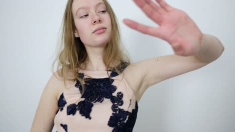 white room elegance attractive dancer's thoughtful dance performance