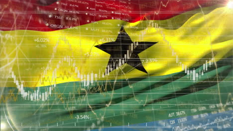financial data processing against ghana flag waving