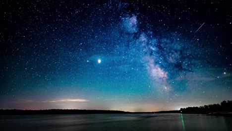 Ein-Kurzes-Panorama-Spät-In-Der-Nacht-Der-Milchstraße-über-Der-Donau