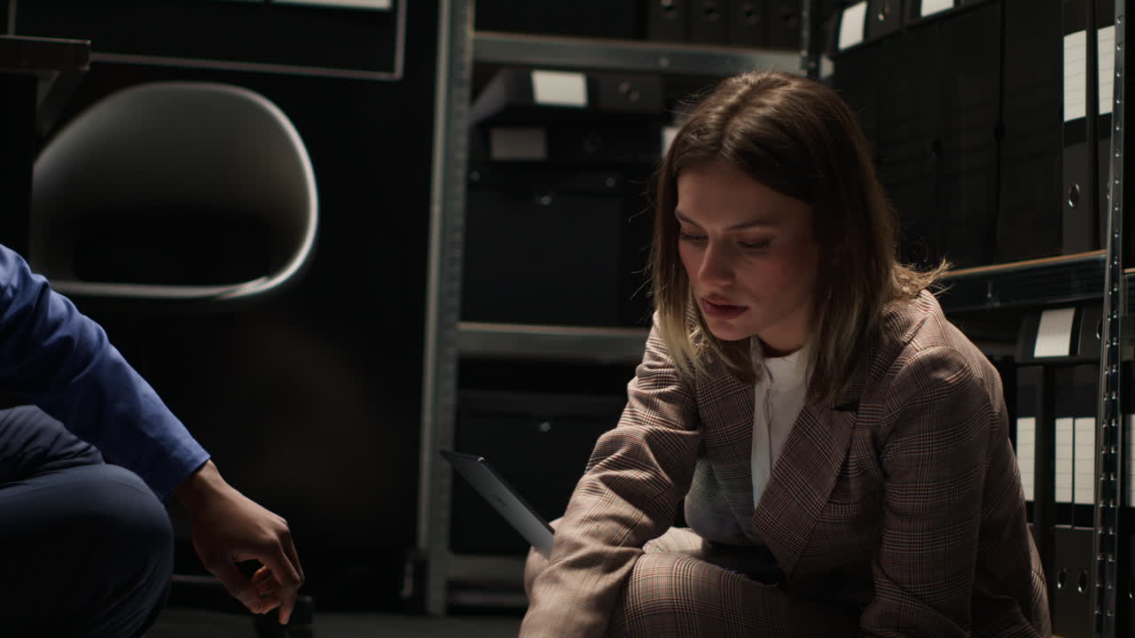 Business meeting in storage room