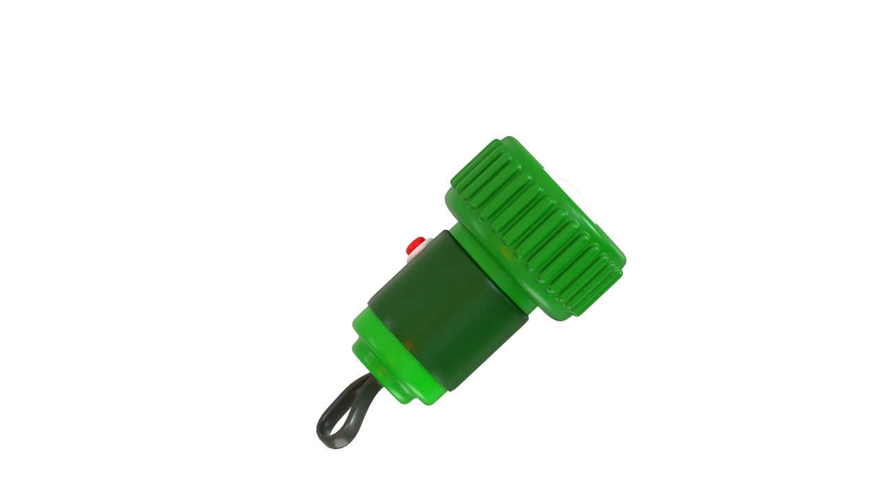 Green Handheld Flashlight Rotating on White Background