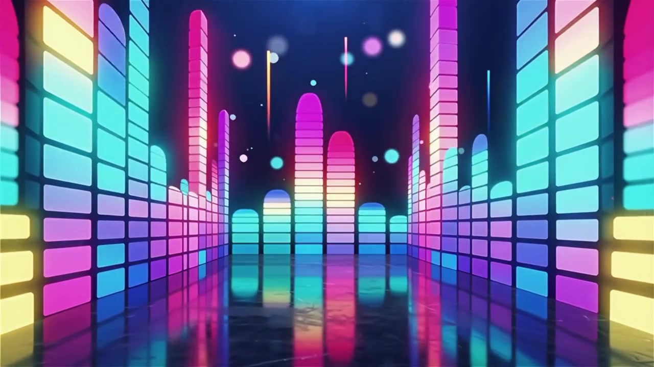 Futuristisk regnbuefarvet neon musik equalizer visualisering baggrund.