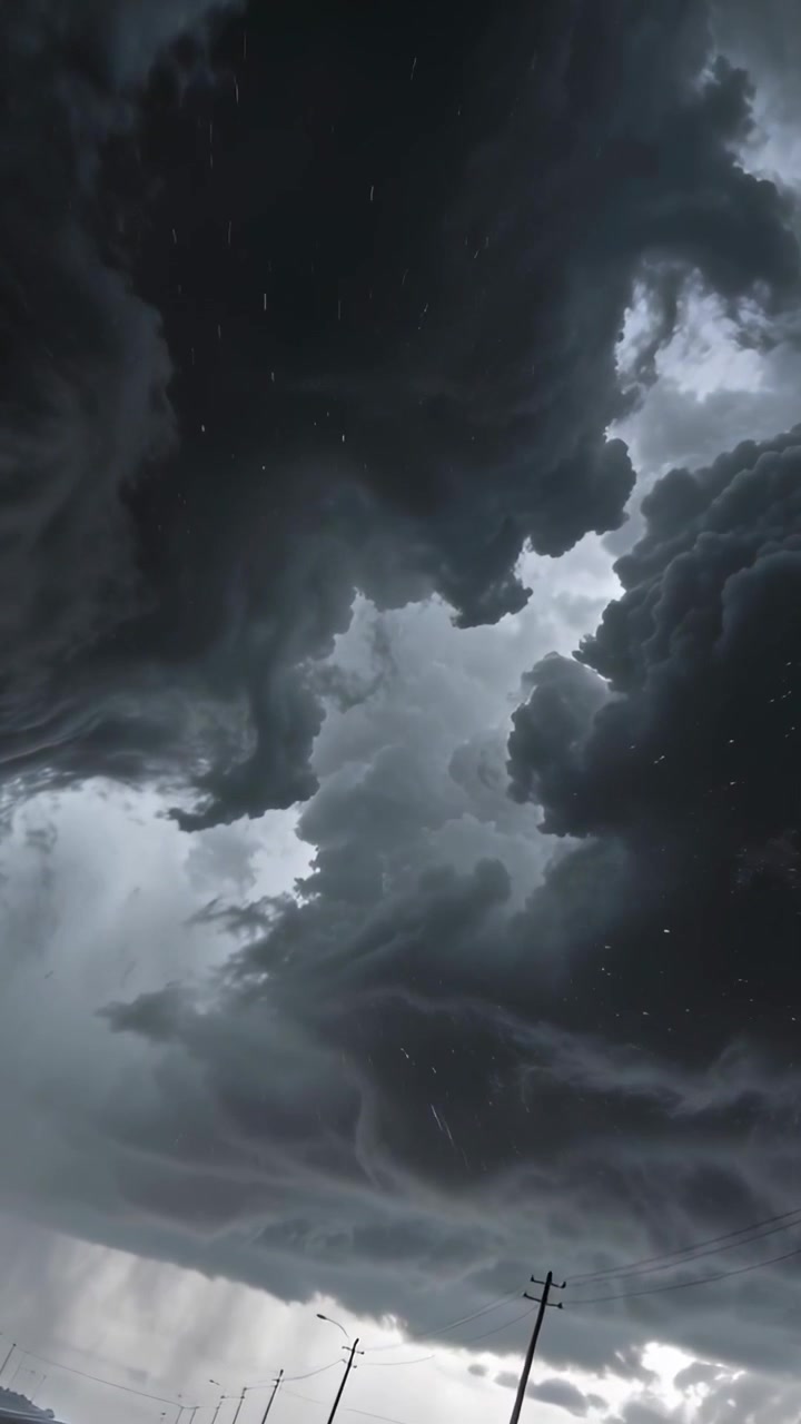 Vertikal video: Viser indkommende storm, der får skyer til at sænke sig over en landevej med våde refleksioner
