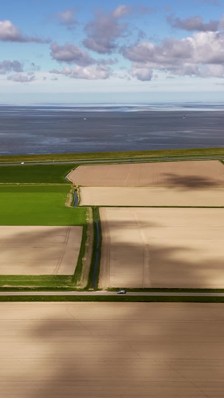 Aerial View of Dutch Farmland and Coastal Landscape