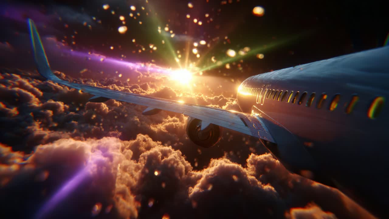 Captivating Aviation Journey: A Stunning View from the Window of an Airplane Capturing the Radiant Sunrise Over a Sea of Clouds, Highlighting the Beauty of Flight and Nature's Splendor