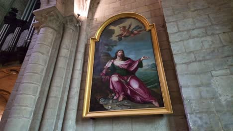 close-up view about the one of the beautiful fresco in l'abbaye-aux-hommes, caen, france