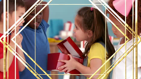 animation of gold pattern over children at birthday party