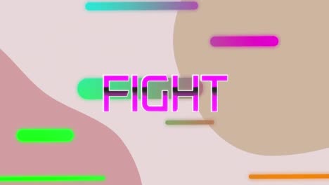 Animation-of-fight-text-banner-over-colorful-light-trails-against-abstract-pink-background