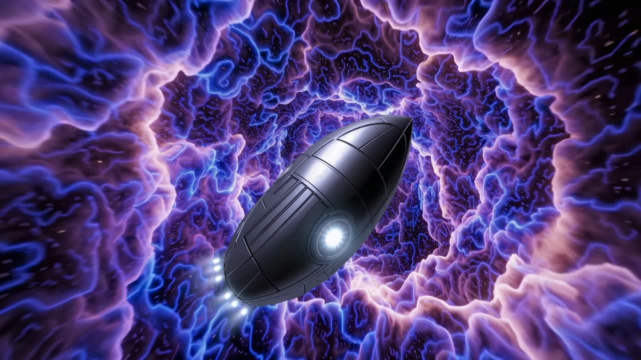 Futuristic Spaceship Entering Warp Portal