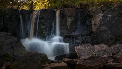 time lapse of local waterfall in rural forest landscape of ireland on a summer sunny day