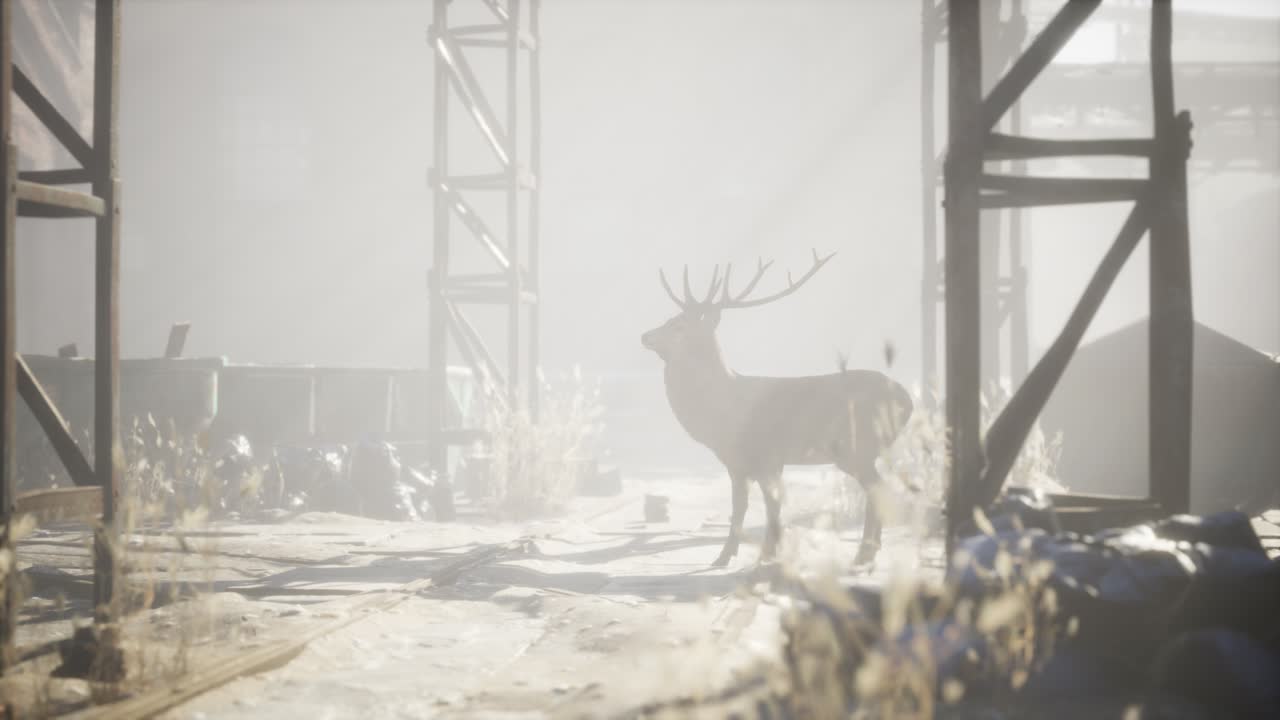 야생 사 ⁇  이 버려진 도시 의 거리 를 돌아다니고 있다