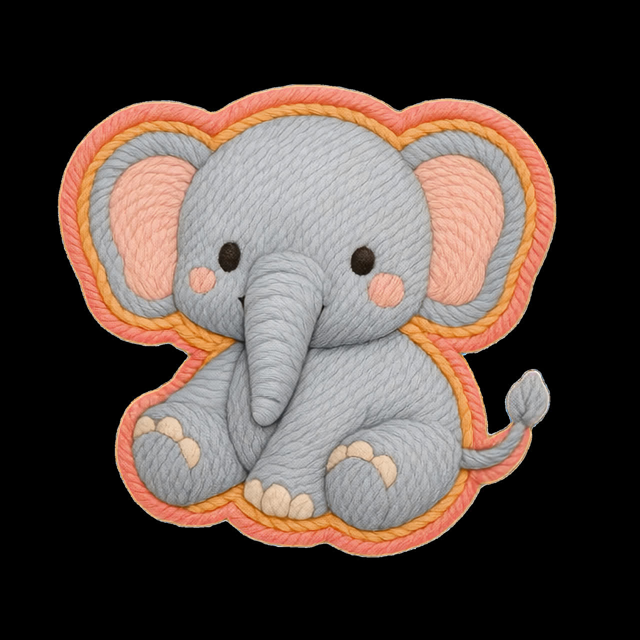 Cute knitted elephant illustration animation isolated asset, transparent 4K video, alpha channel
