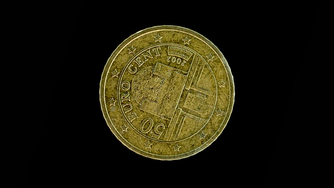 Austria 2002 50 cent obverse with Secession Building design rotating on black background