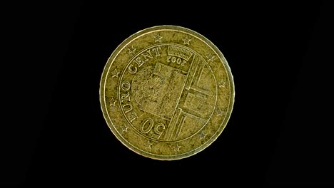 austria 2002 50 cent obverse with secession building design rotating on black background