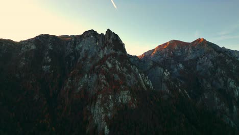 Bucegi-Mountains-in-Romania,-sunset-illuminating-ridge