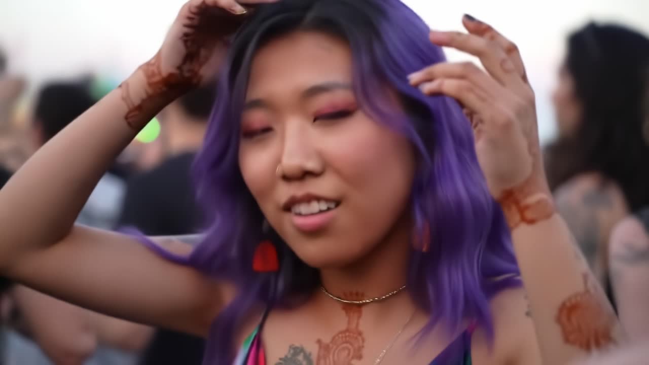 Enjoying Music and Vibrant Culture at Outdoor Festival With Colorful Henna Designs and Lively Atmosphere